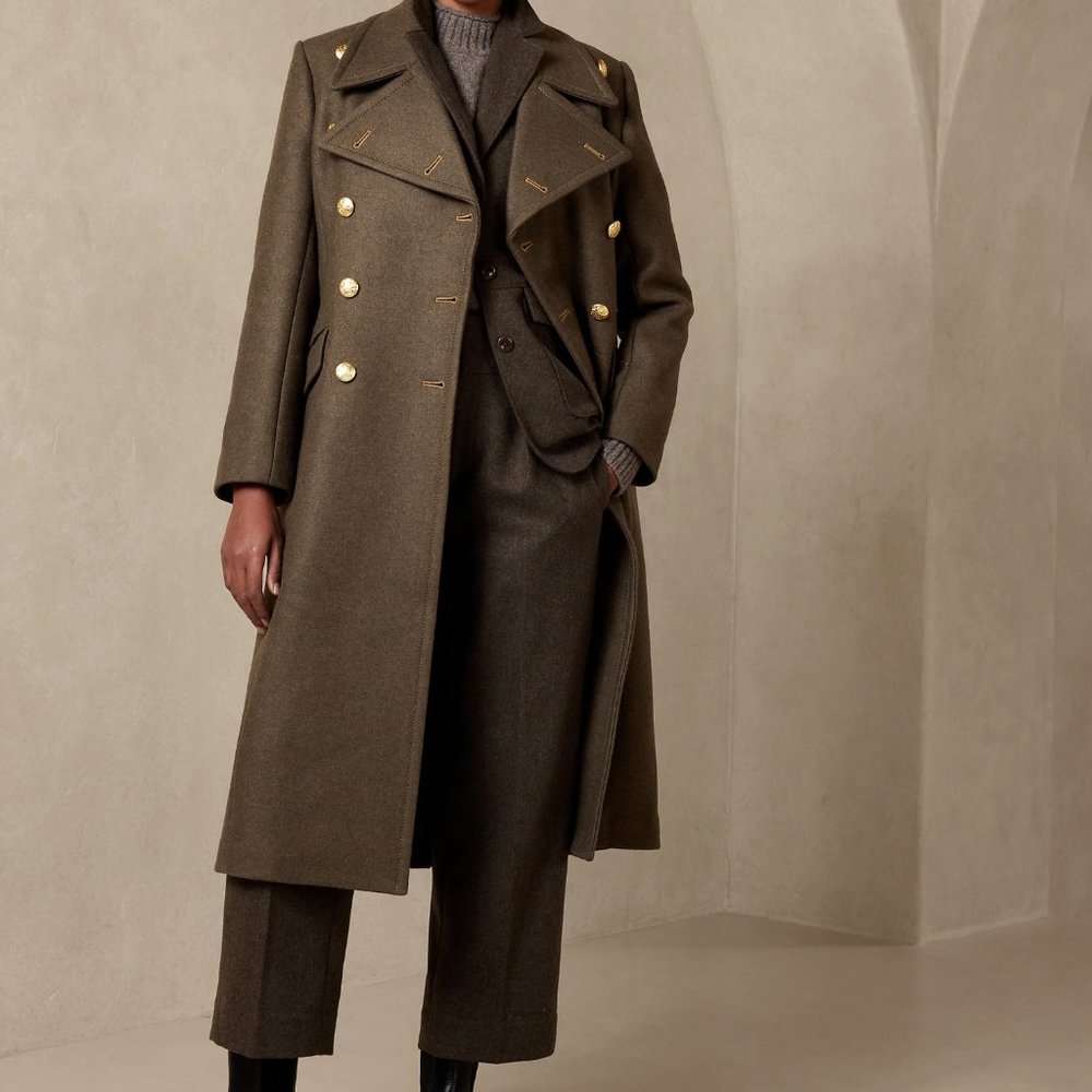 BANANA REPUBLIC CIAN MELTON GREATCOAT - OLIVE - MEDIUM - NWT
